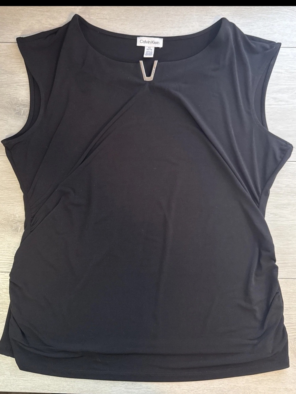Calvin Klein Black Sleeveless Top XL Silver V-Neck Blouse Business Career